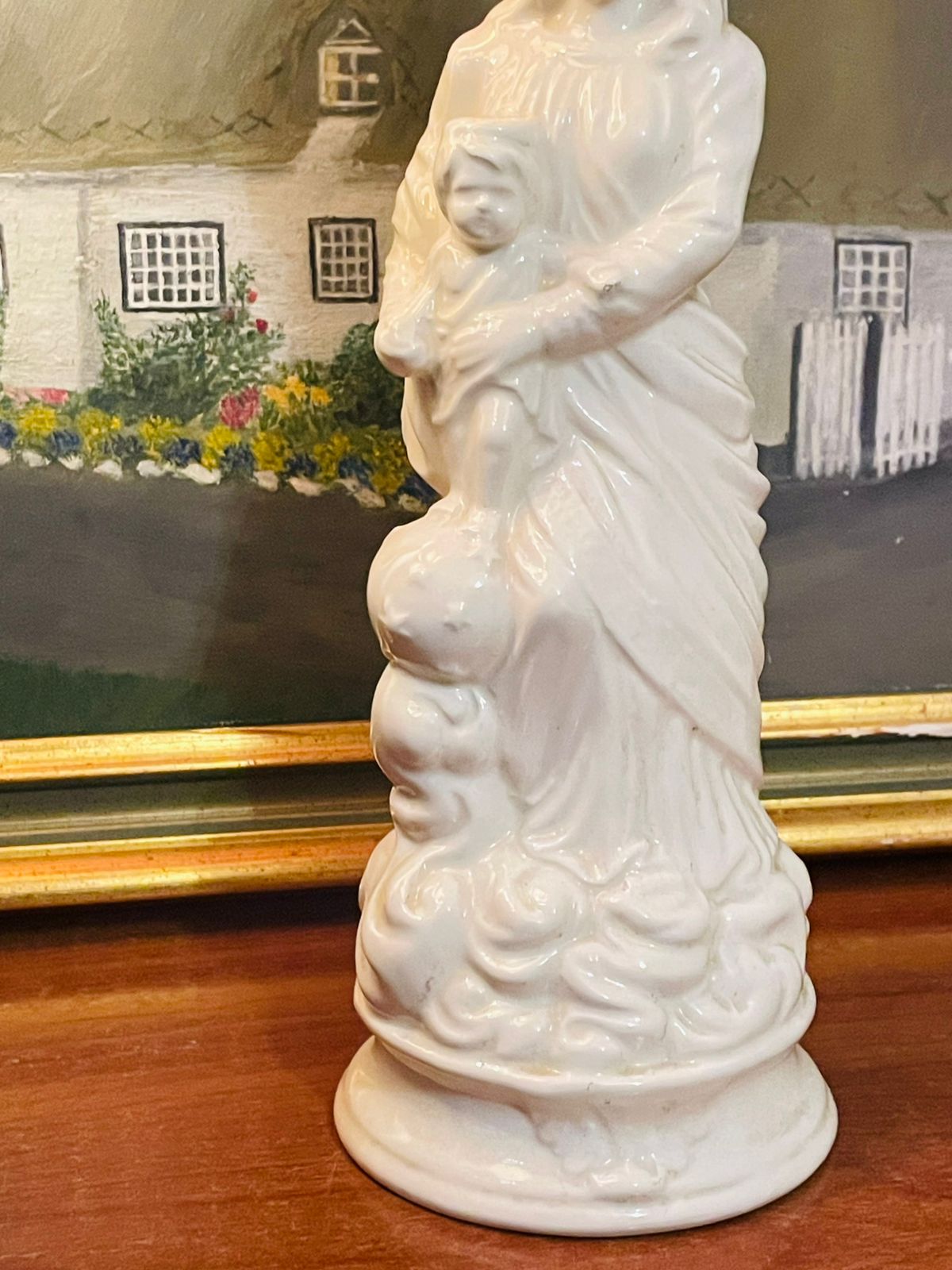Baroque Duka Virgin Mary & Baby Sculpture – White Porcelain Figurine