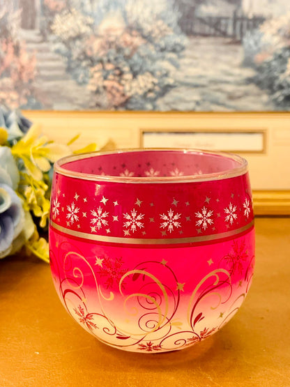 Set of 2 Glade Red Frosted Glass Candle Holders