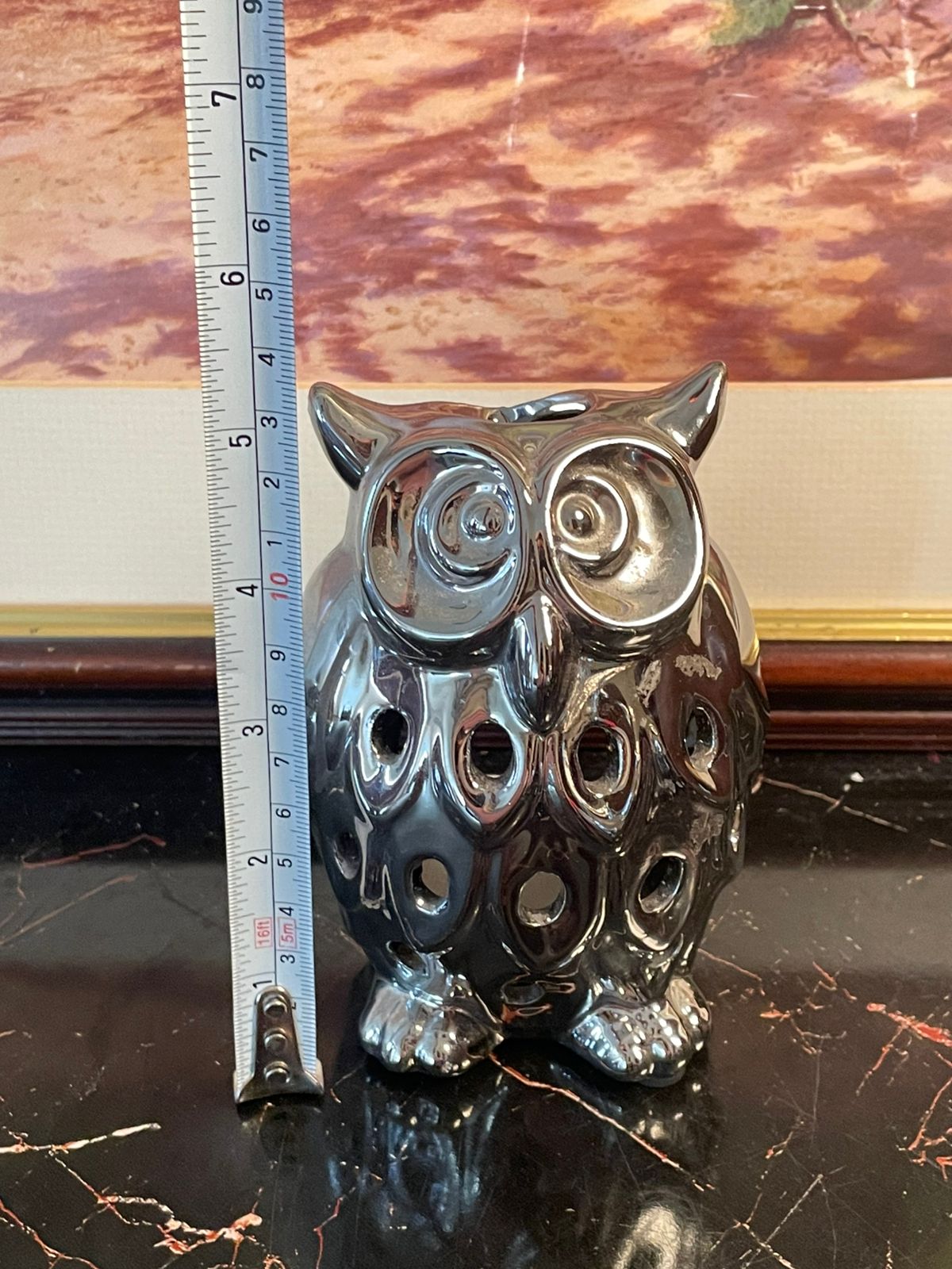 Set of 2 Silver Ceramic Owl Tealight Holders – England