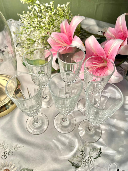 Vintage Clear Crystal Stemmed Glasses Set of 6 – 6 Inch