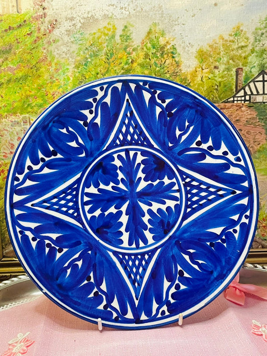Hand-Painted Blue on White Glazed Ceramic Wall Decor – Traditional Vintage Plate Art