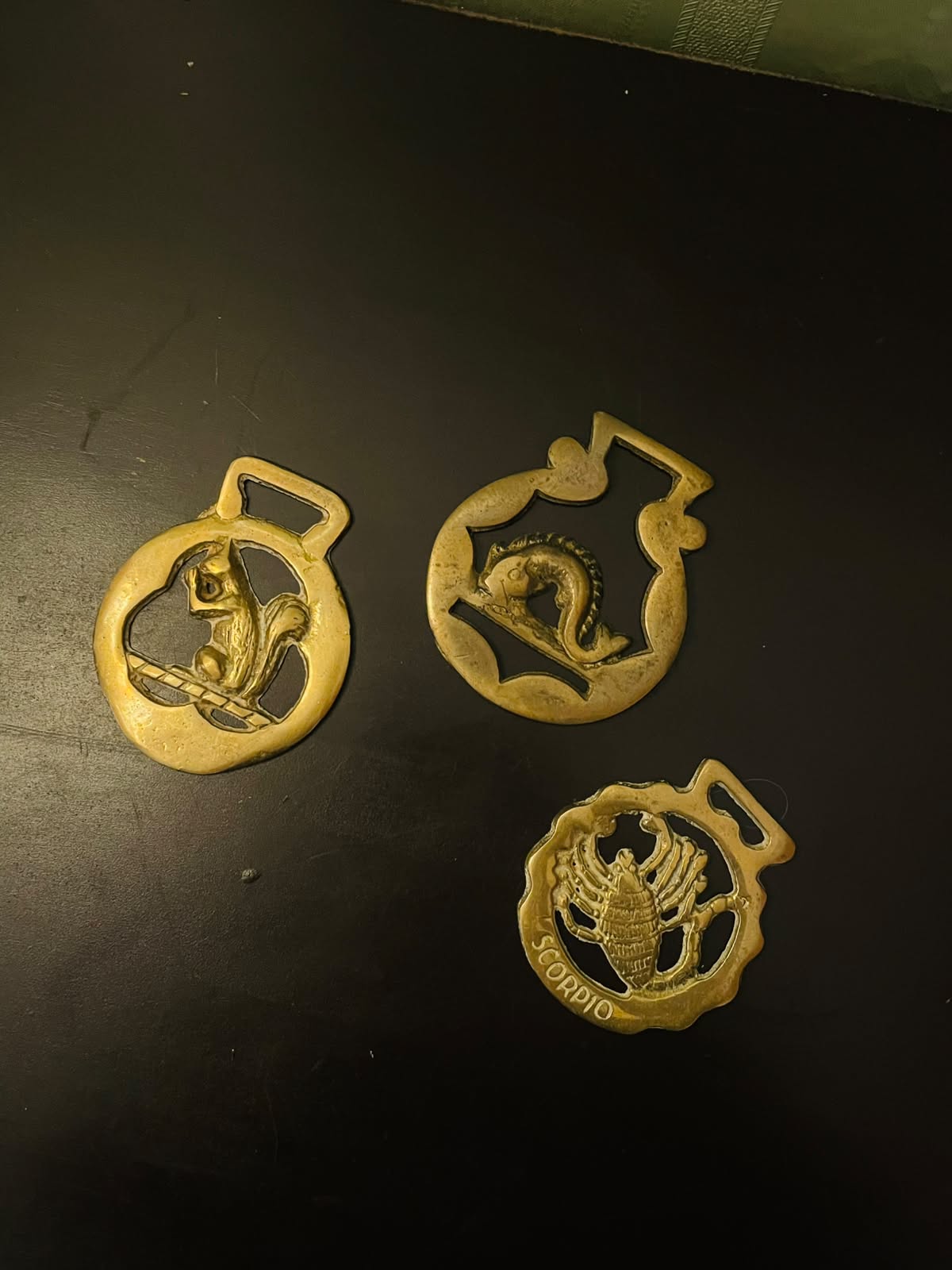 Vintage Brass Zodiac Horse Medallions Set of 3