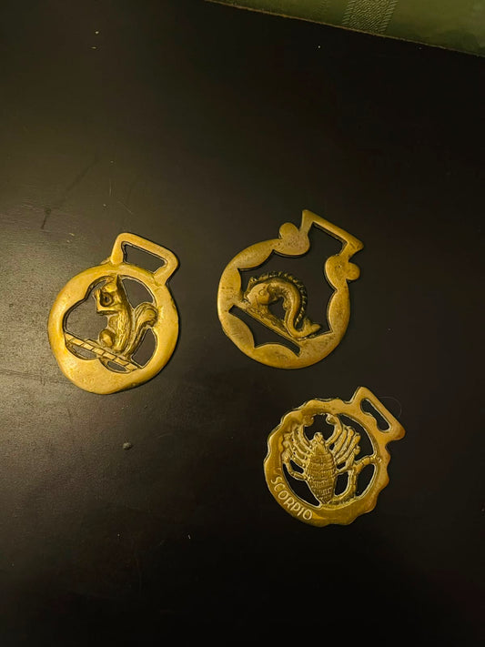 Vintage Brass Zodiac Horse Medallions Set of 3