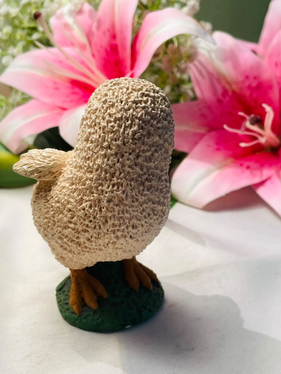 Textured Cream Bird Figurine with Flower Approx. 10 cm