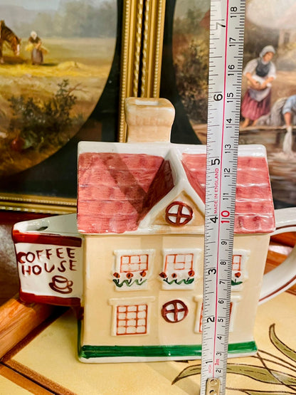 Vintage House-Shaped Coffee Pot – Hand-Painted Cottage Café Design