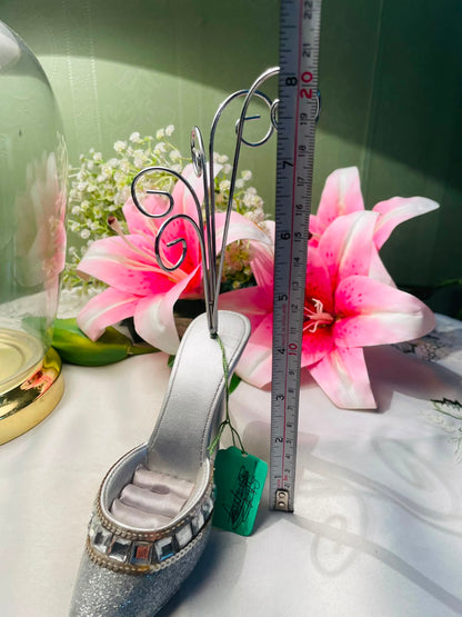 Silver Glitter High Heel Jewellery Holder with Scroll Stand Approx. 20 cm