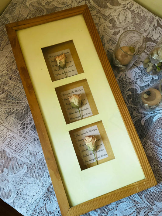 Large Framed Dried Rose Triple Art – Romantic Vintage Wall Décor