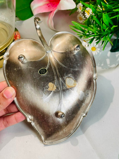Silver-Tone Leaf-Shaped Divided Serving Dish – 20 cm
