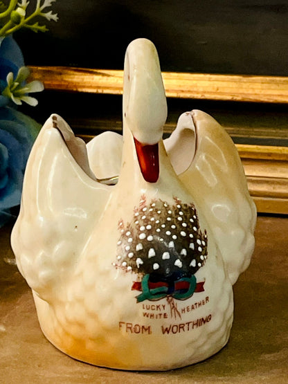 Vintage Worthing Swan Vase – Lucky White Heather Souvenir