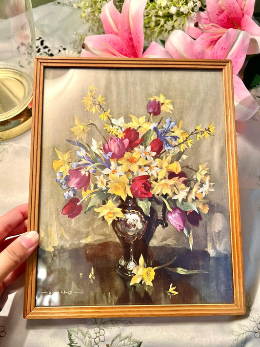 Vernon Ward Floral Still Life Framed Painting – 11 Inches