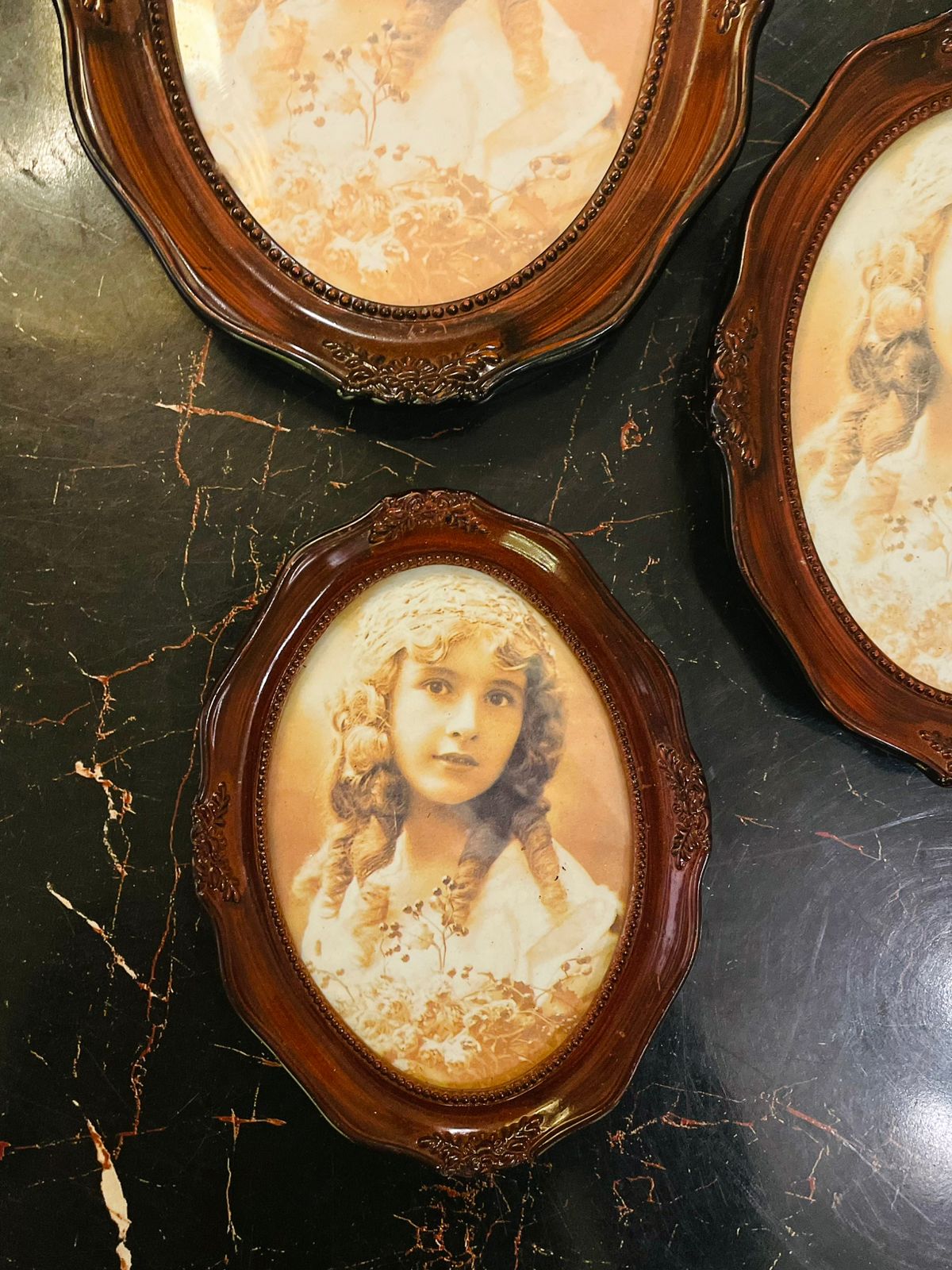 Set of 3 Vintage Oval Girl Portrait Wall Frames