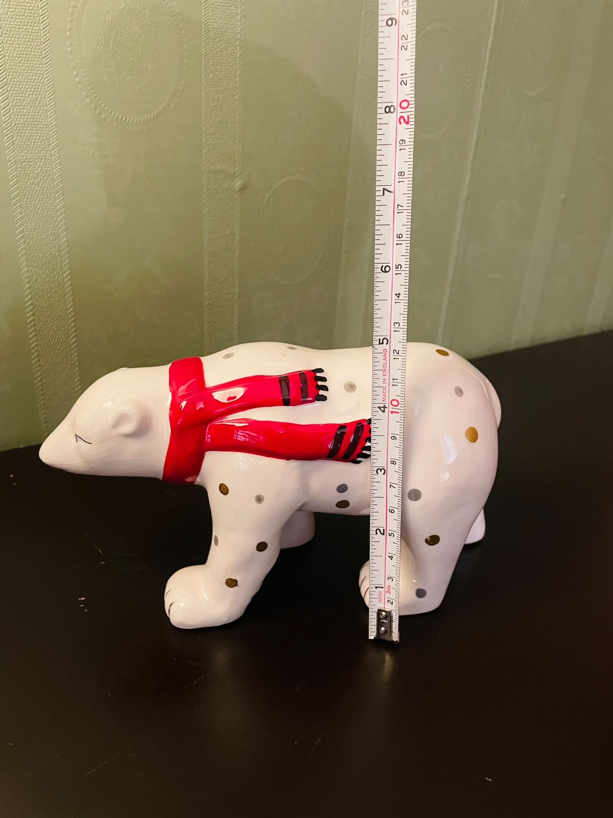 Ceramic Polar Bear Figurine with Red Scarf