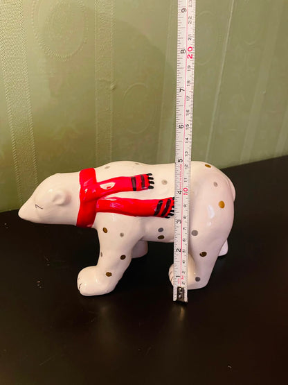 Ceramic Polar Bear Figurine with Red Scarf