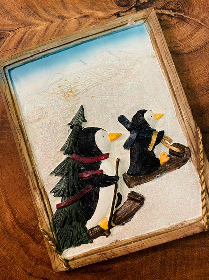 Vintage Winter Penguin Wall Art Plaque