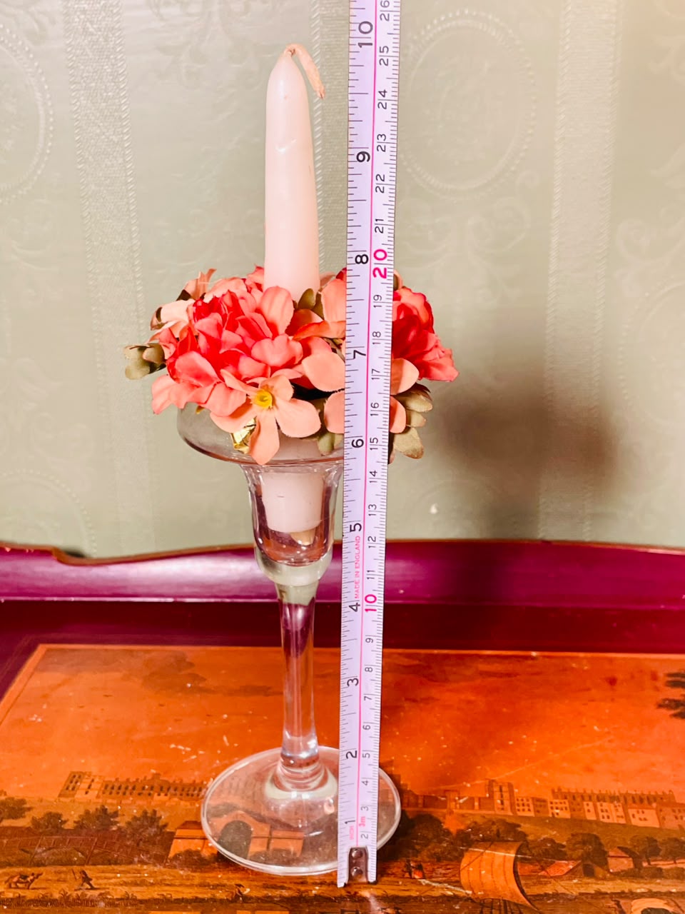 Vintage Clear Crystal Floral Candle Holder – 10 Inch