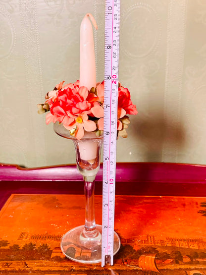Vintage Clear Crystal Floral Candle Holder – 10 Inch