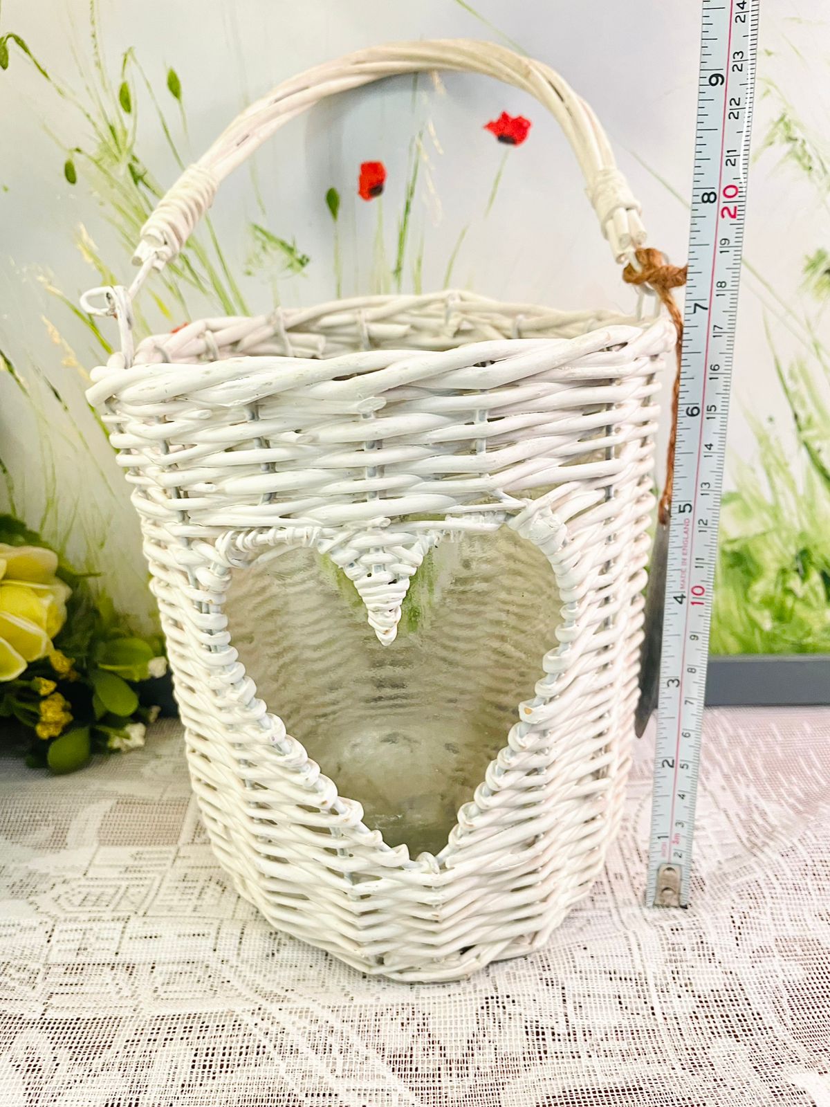 White Wicker Heart Lantern Candle Holder Set Of 2