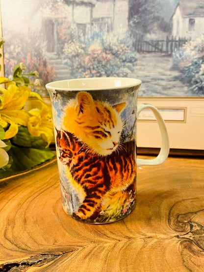 Cat Print Ceramic Mug Cute Kitten Tea Coffee Cups Set of 2