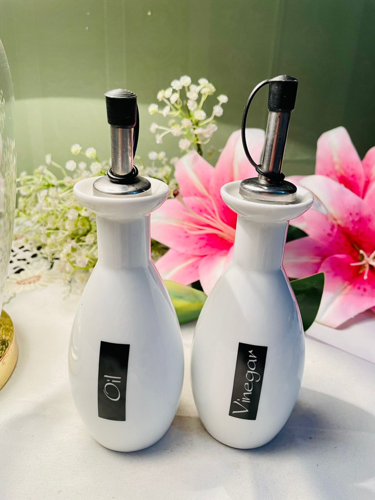 Oil & Vinegar Ceramic Pourer Set 2pc 7 in