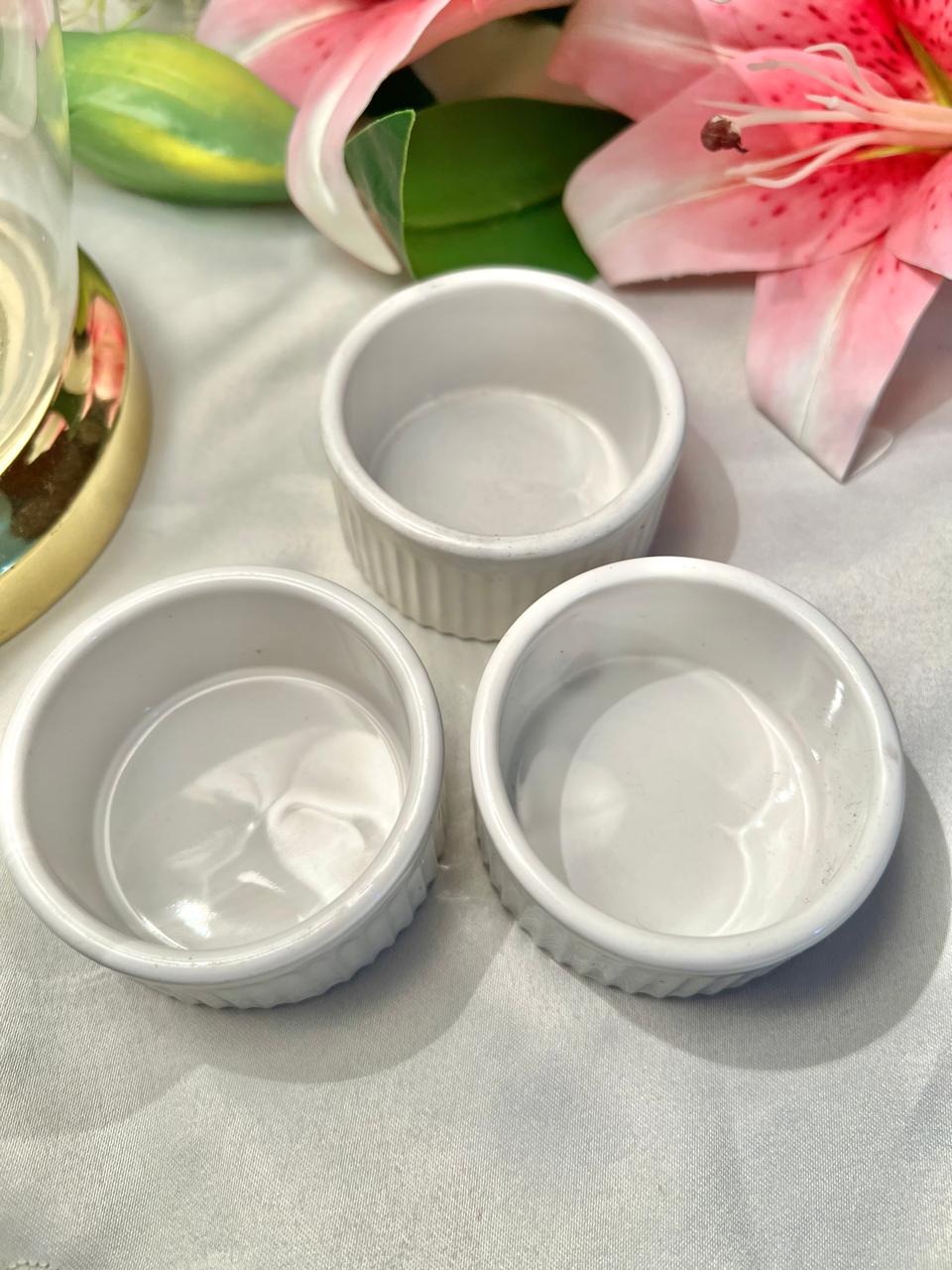 White Fluted Oven-Safe Ramekins – 3 Piece, Approx. 8 cm