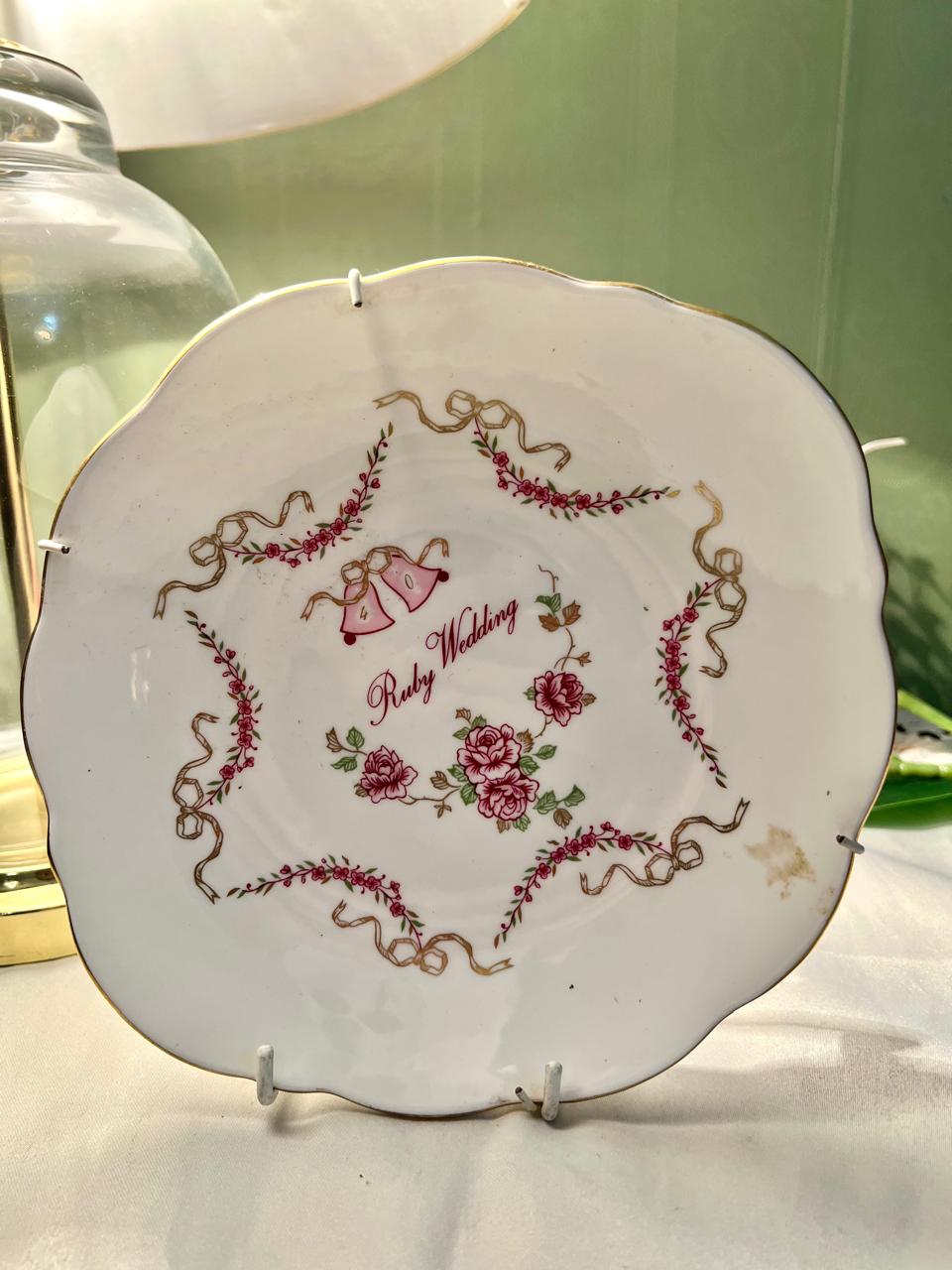 Crown Ruby Wedding Fine Bone China Wall Plate 19cm