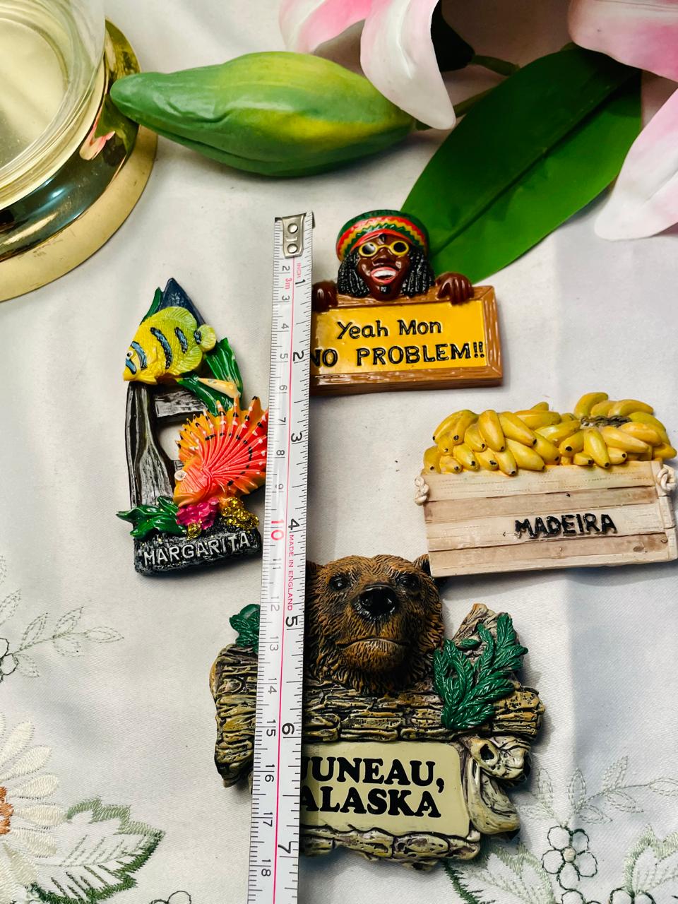 Vintage Travel Souvenir Fridge Magnets Set of 4 – Madeira, Alaska & Tropical Designs
