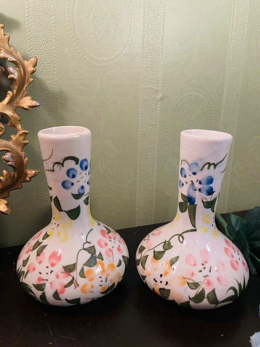 Vintage Floral Ceramic Bud Vase Set 5 Inch Cottage Decor