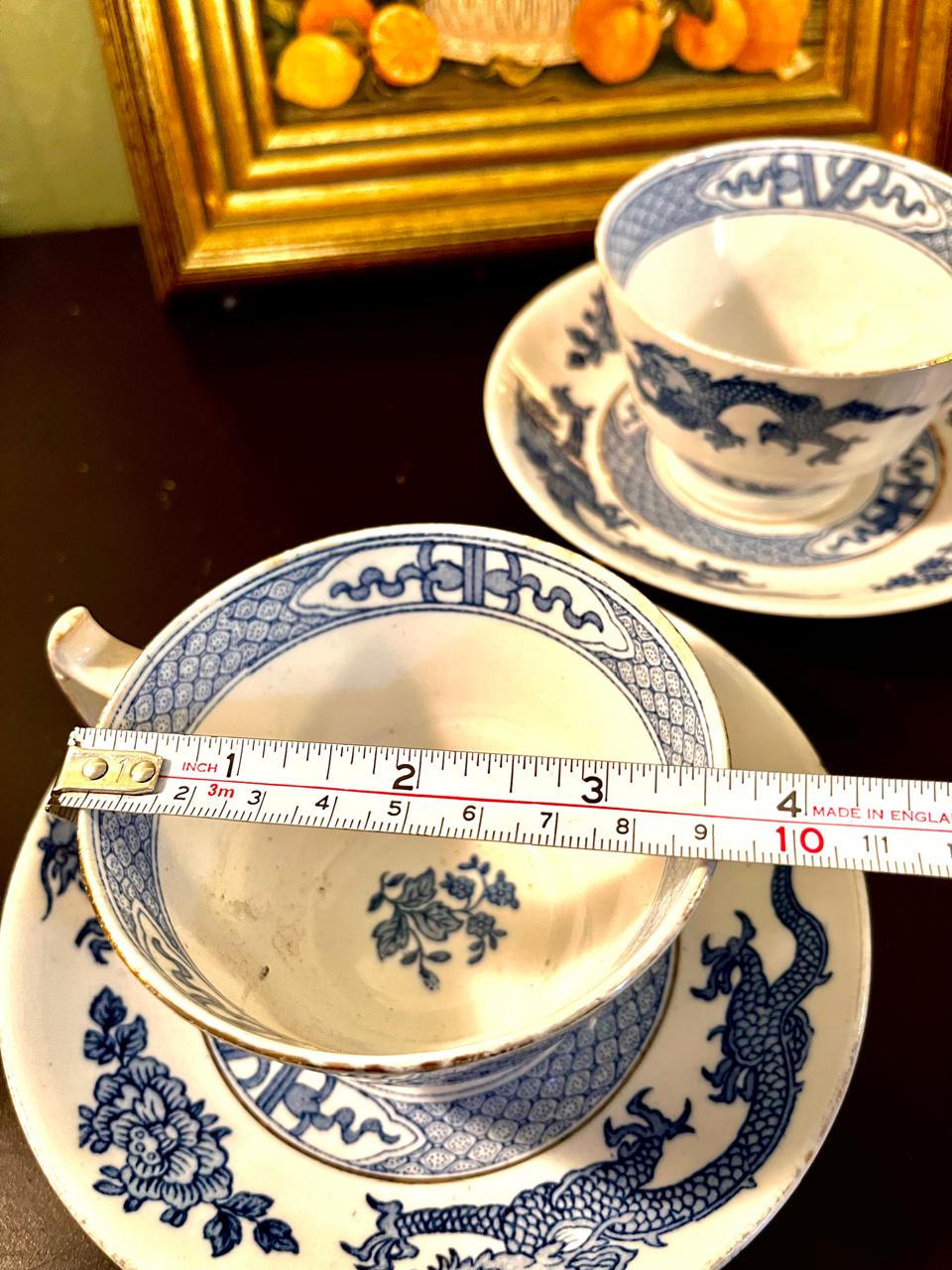 Vintage Blue & White Dragon Teacup & Saucer Set (each)