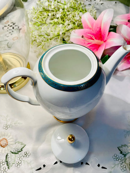 Wawel Poland White & Blue Gold Trim Porcelain Teapot – 8 Inch