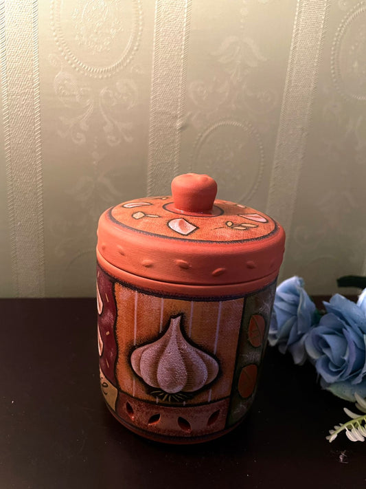 Vintage Terracotta Ceramic Garlic Storage Jar 5.5 Inch