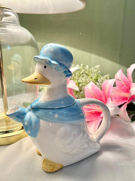 Blue & White Duck-Shaped Ceramic Teapot with Lid Only Decor  – 7 Inches
