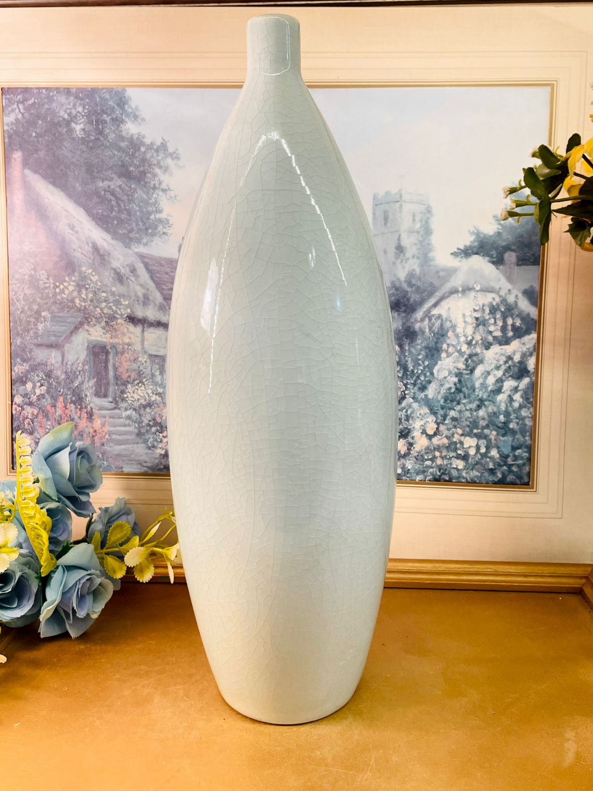 Tall Ceramic Vase Crackle Glaze Minimal Luxury Decor