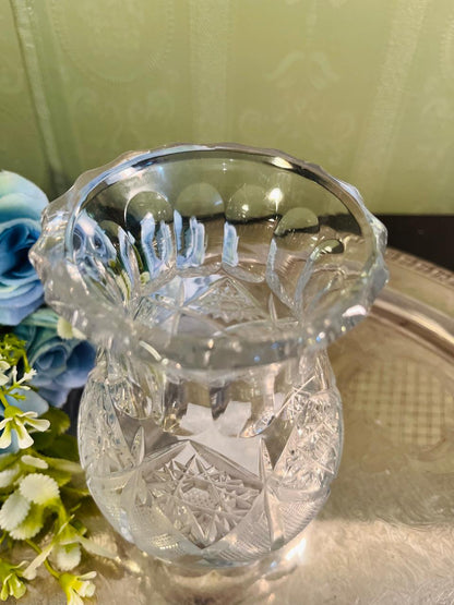 Vintage Cut Crystal Vase 13 cm Starburst Design