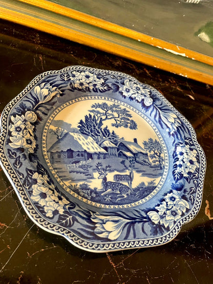 Wedgwood “Fallow Deer” Blue & White cake Plate – Etruria, England