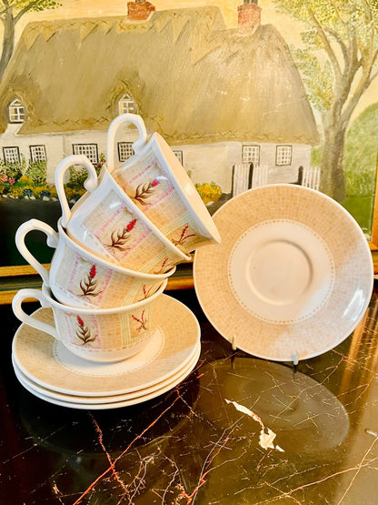 Set of 4 Ceramic Cottage Garden Cup & Saucer – Floral English Style Tea Set