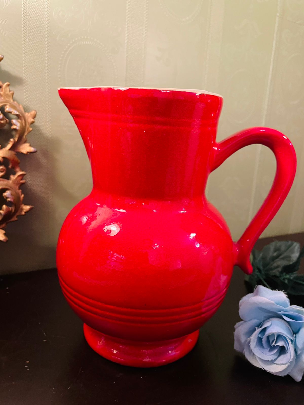 Vintage Red Ceramic Pitcher Jug