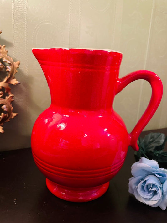 Vintage Red Ceramic Pitcher Jug
