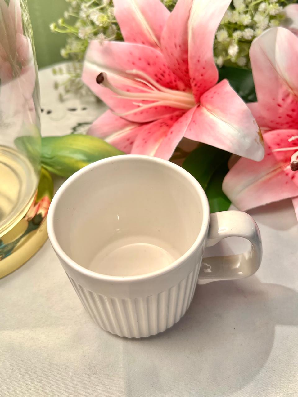 White Ribbed Ceramic Mug – 4 Inch