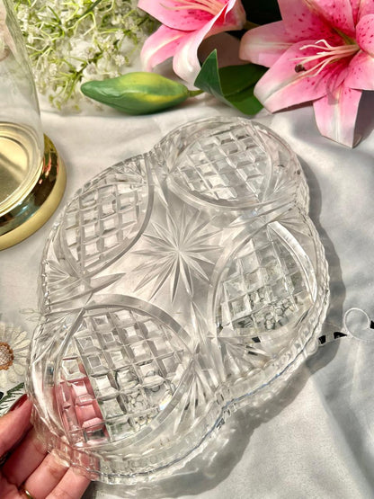 Vintage Clear Crystal 4-Section Large Serving Tray – 12 Inch