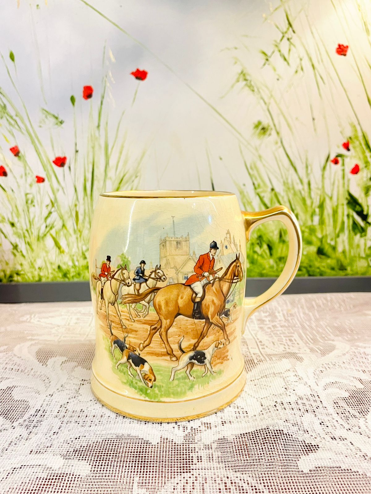Vintage Prinknash Hunting Scene Musical Tankard