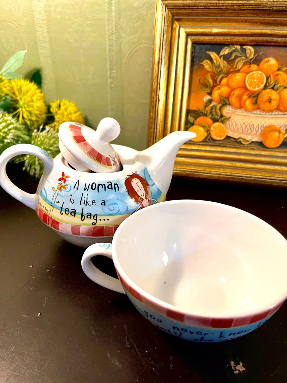 Novelty Tea-for-One Ceramic Teapot & Cup Set – 5 Inch