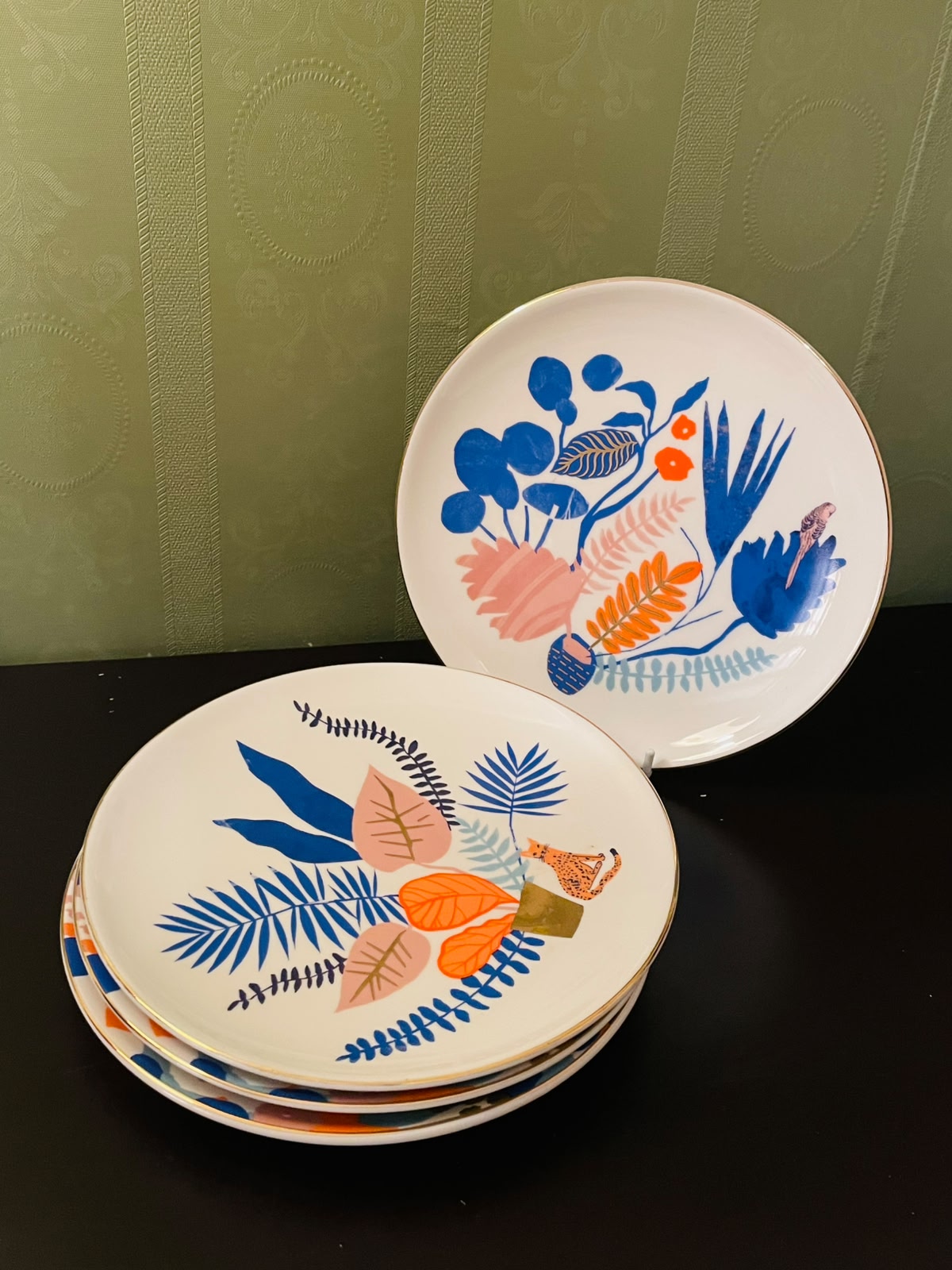 Botanical Tropical Side Plates Set of 4 with Gold Trim