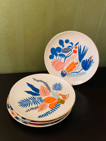 Botanical Tropical Side Plates Set of 4 with Gold Trim