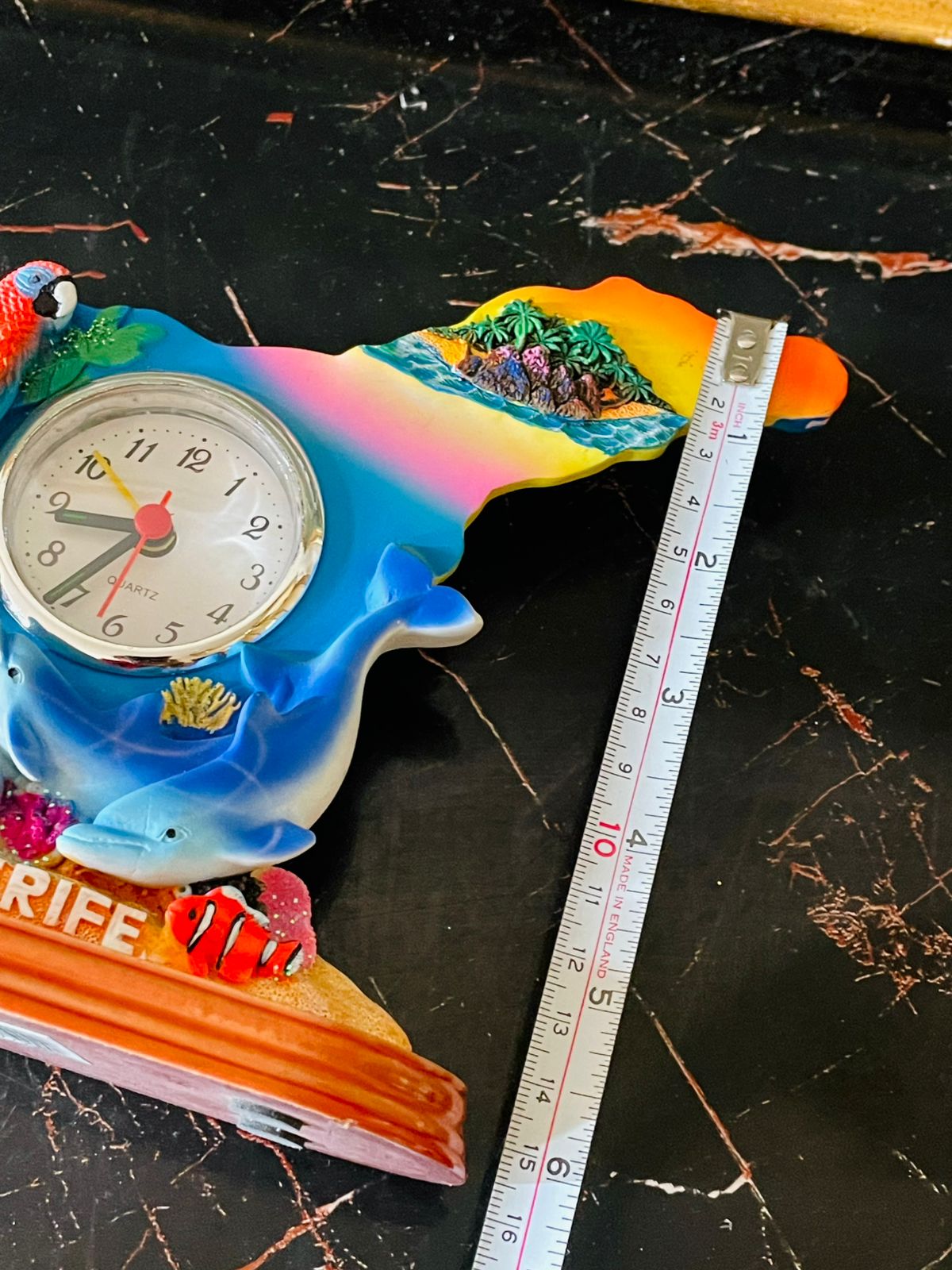 Tenerife Souvenir Table Clock – Parrot & Dolphin Tropical Design