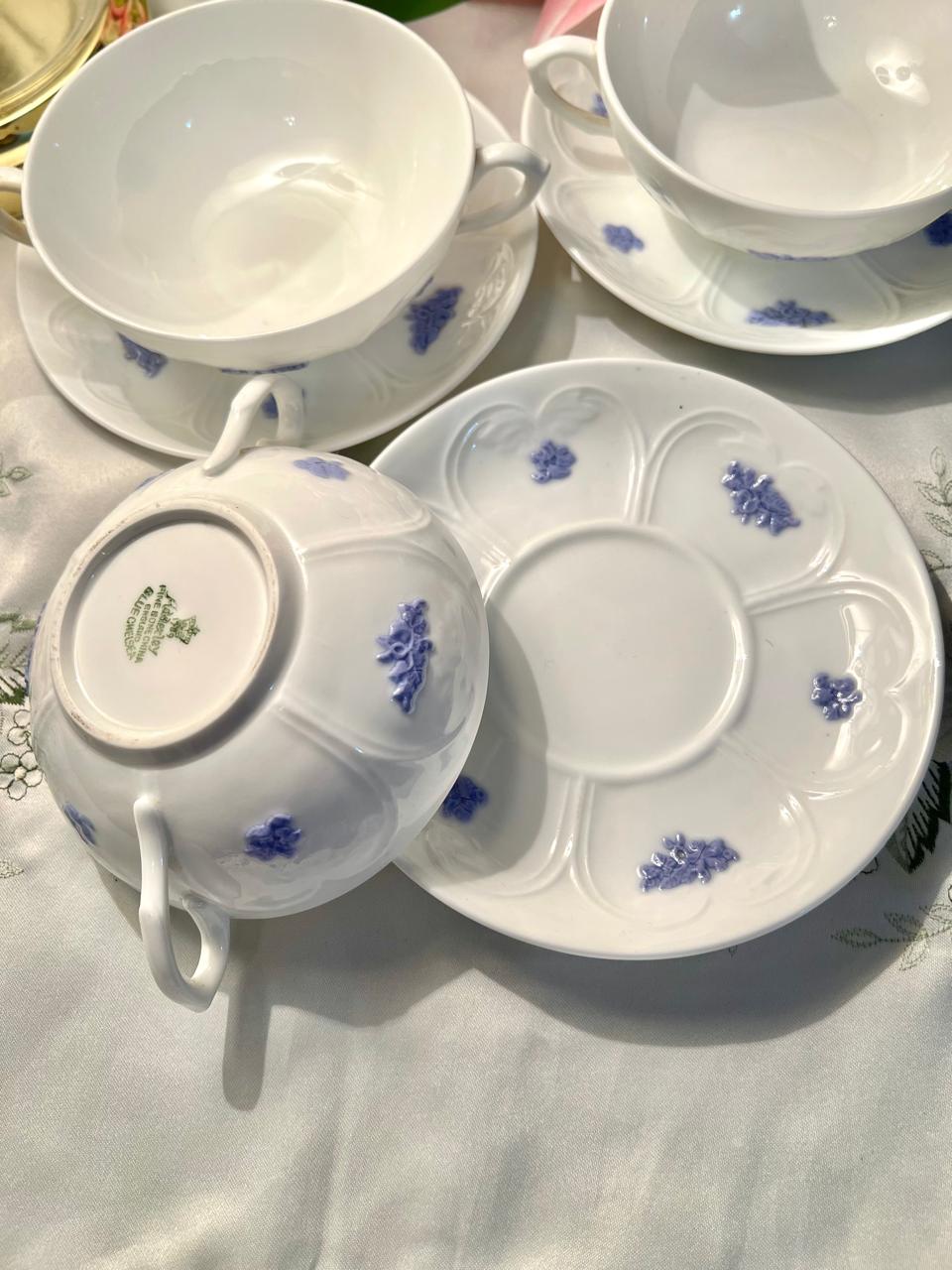 Adderley fine bone china Blue Floral Fine Bone China soup bowl  & Saucer Set – 6 Piece