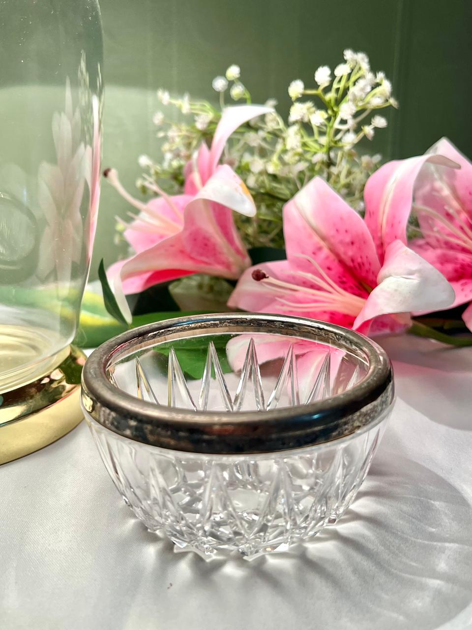 Vintage Clear Crystal Bowl with Silver Rim – 4"
