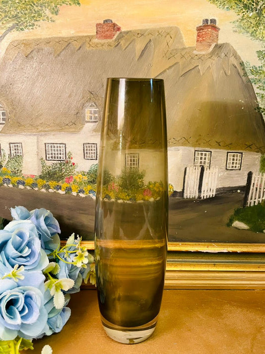 Vintage Tall Olive Crystal Glass Vase – Elegant Home Décor Accent