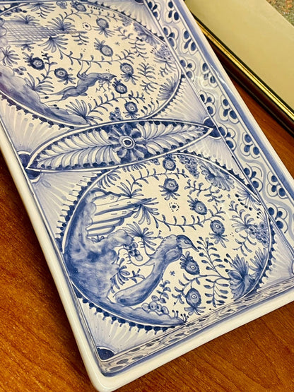 Hand-Painted Portugal Blue & White Ceramic Platter – 33cm – Artisanal