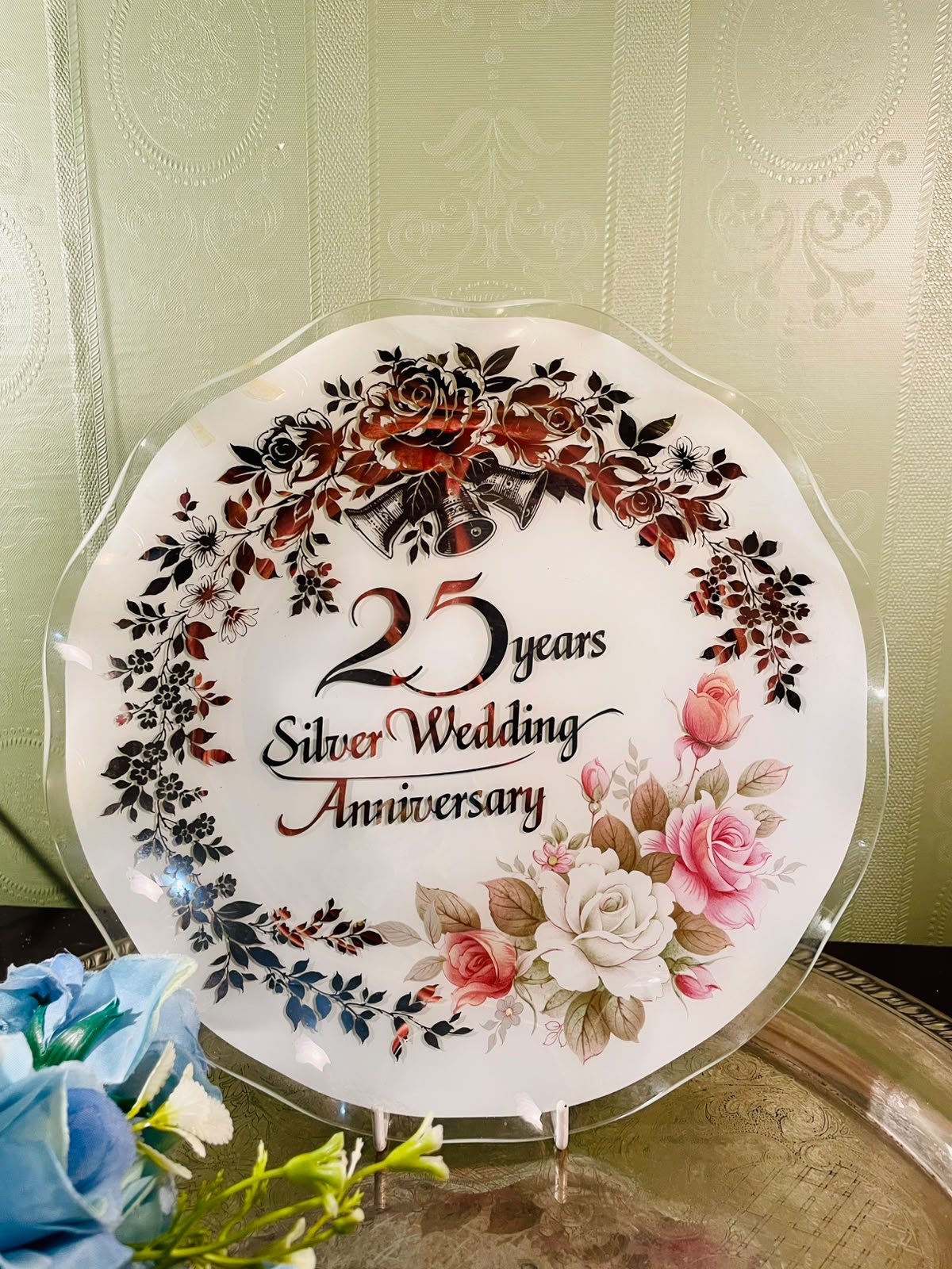 Silver Wedding Anniversary Crystal Plate – 9 Inch