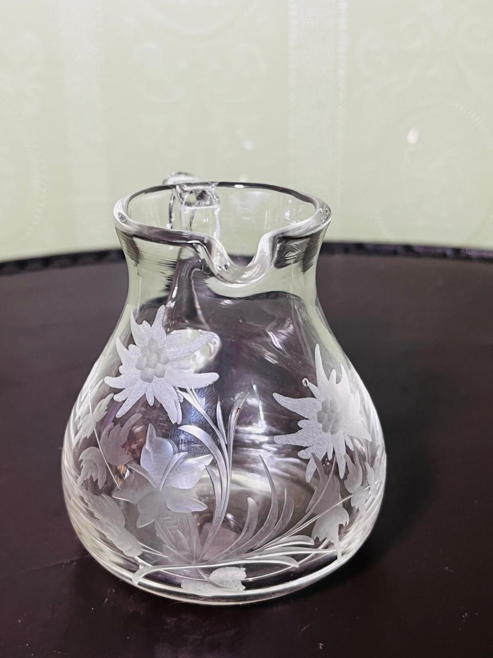Vintage Etched Crystal Floral Water Jug 9cm